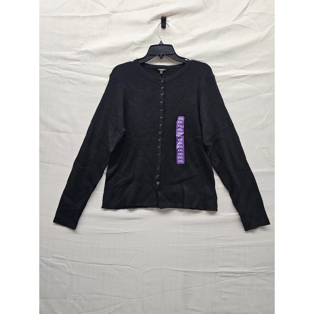 Express Women XXL‎ Black Ribbed Button Front Cardigan Sweater EX011675 New